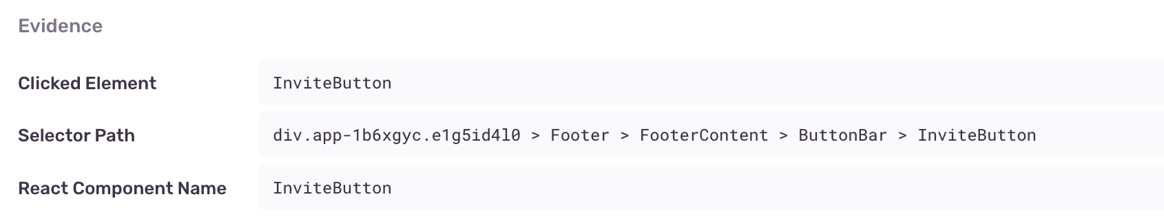 React component name used in rage click issues